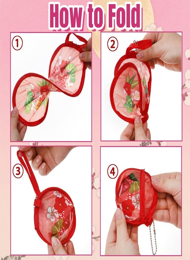 Acshio 10 Pieces Japanese Foldable Fan, Summer Collapsible Hanheld Fans, Portable Round Folding Fan, Flower Festival Decor Pocket Flying Disc Fan for Wedding Party Favors - Image 3